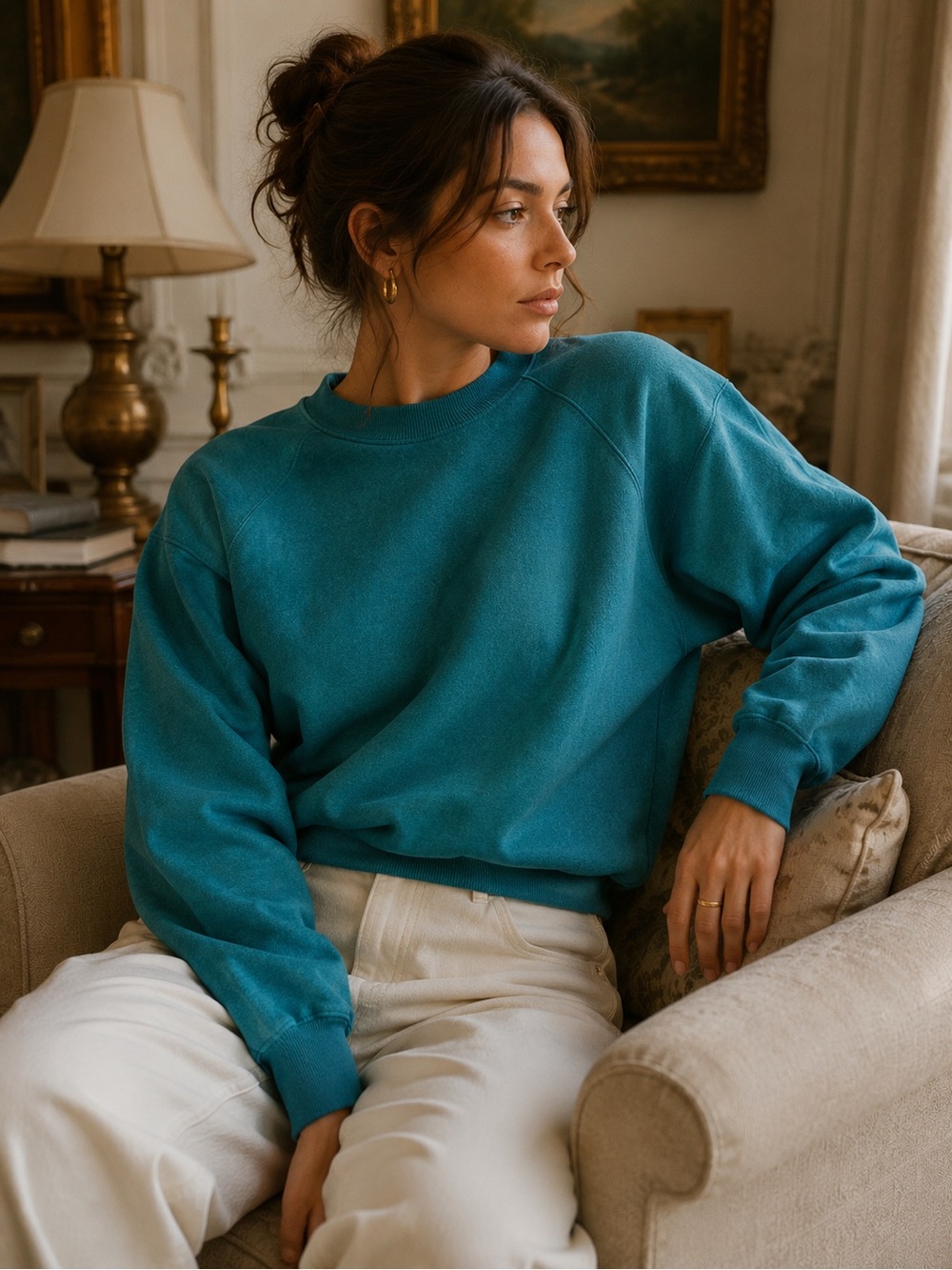 Vintage BW Teal Crewneck Sweatshirt Old Money Oversized XS S